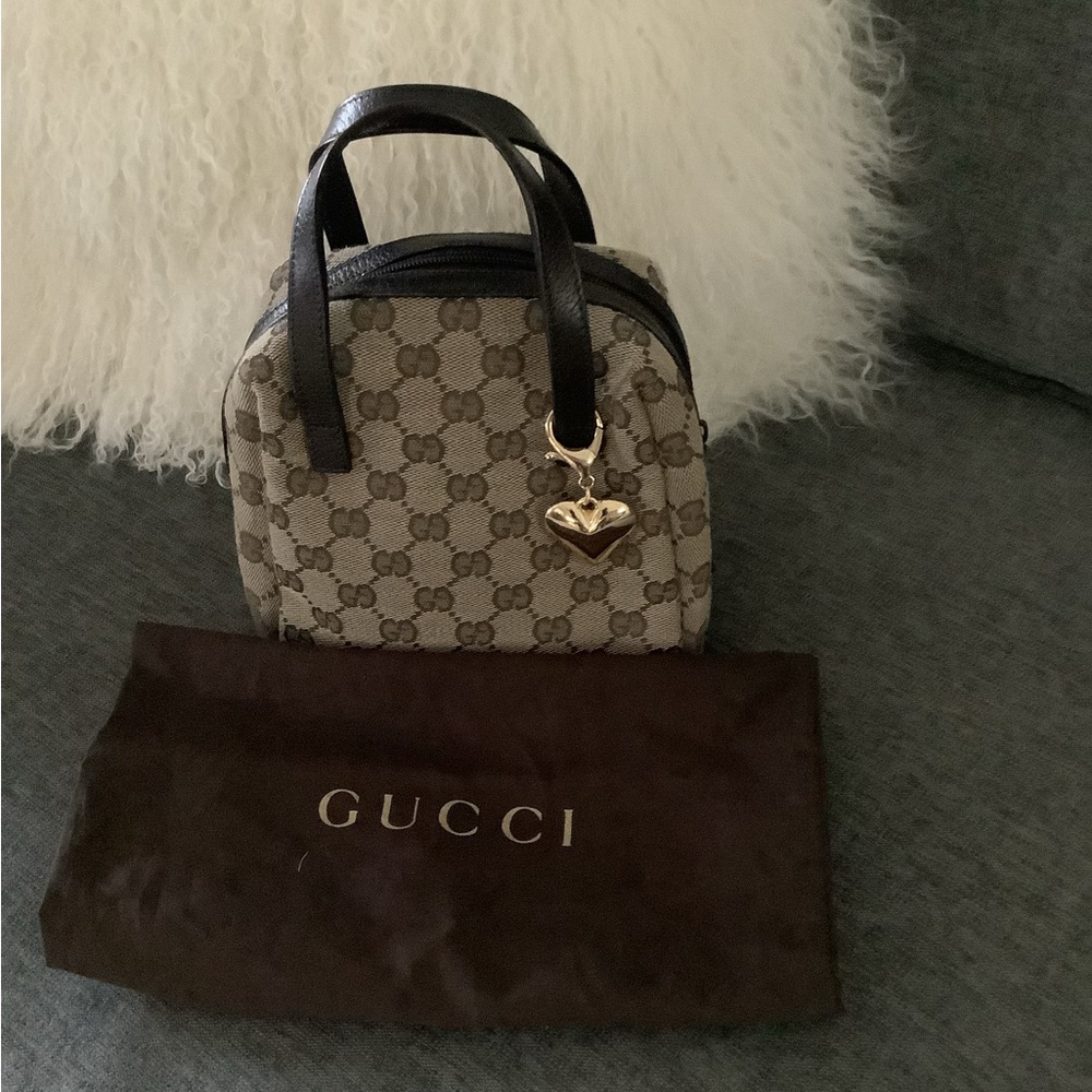 Gucci Beige GG Monogram Mini Top-Handle Bag with Brown Trim